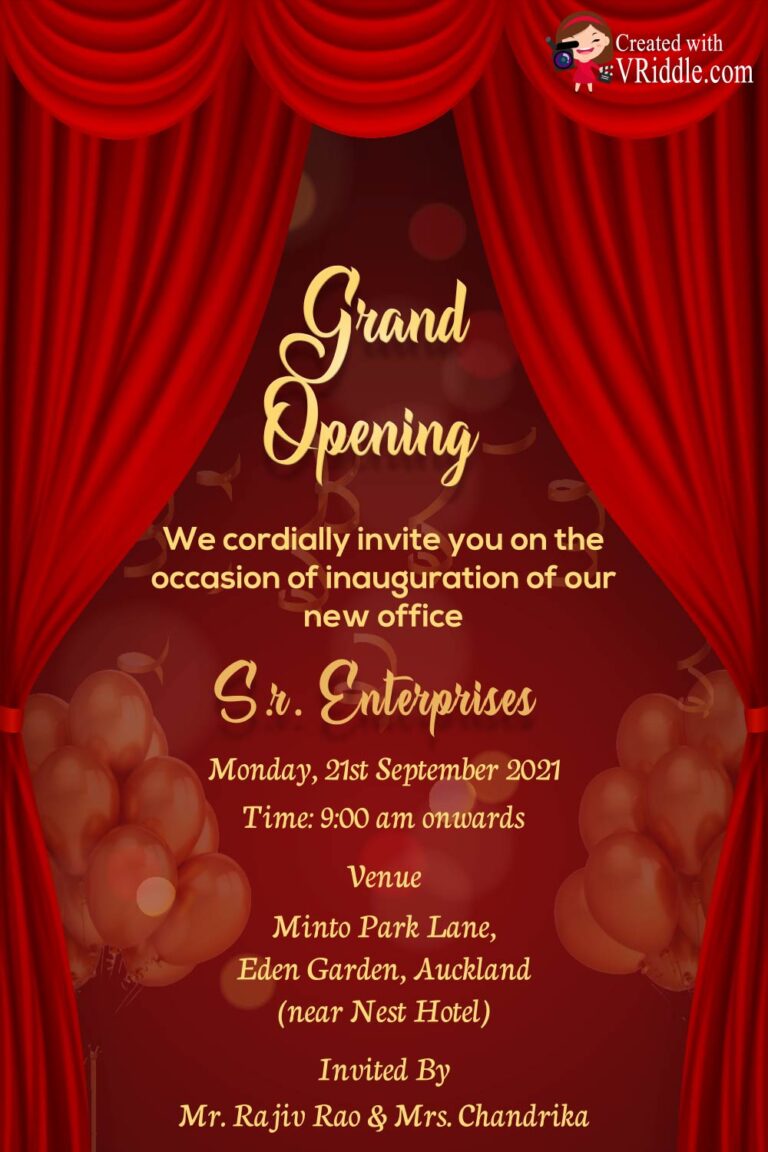 Red Curtain Theme Grand Opening Announcement Card