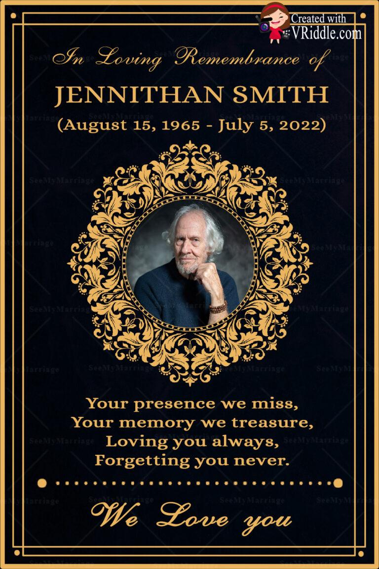 Brown and Gold Theme Memorial Service Card with Photo