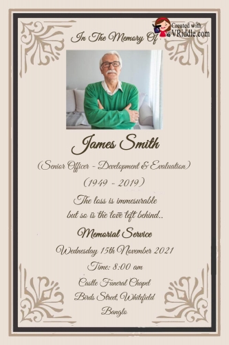 memorial service, obituary card