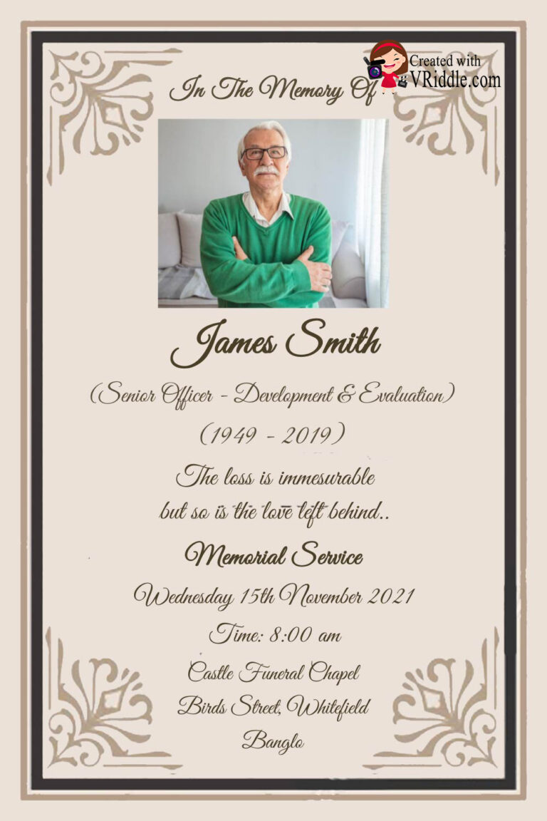 Simple Cream & Brown Theme Obituary Card with Photo