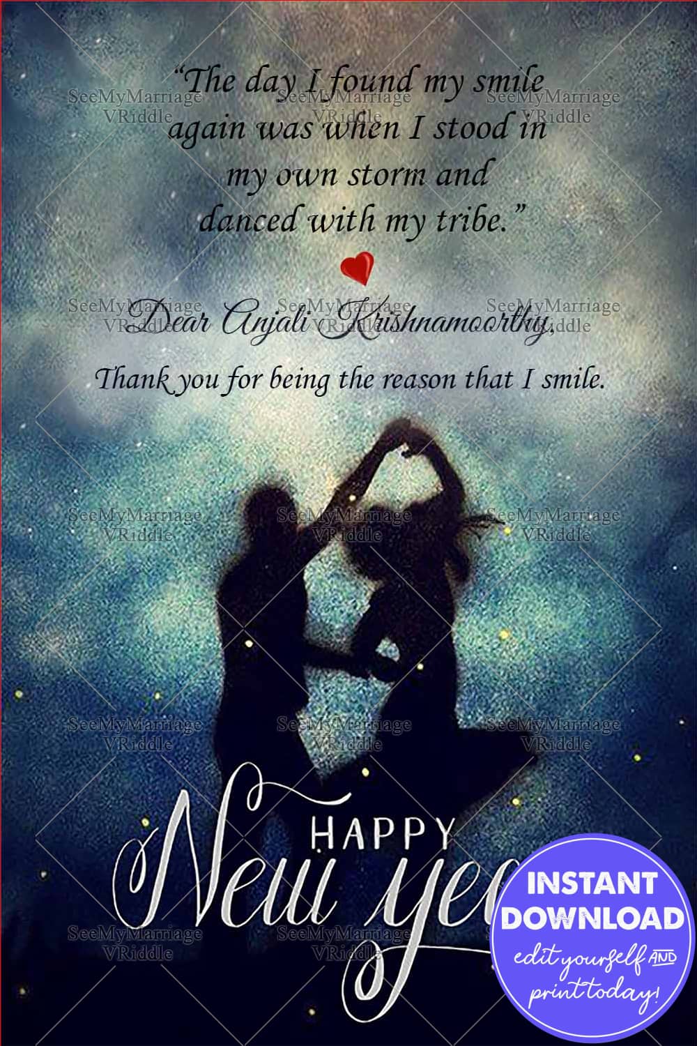 Happy New Year Love Blue Sky lovers Easy Edit Card