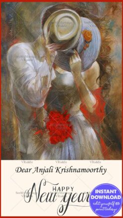 Kissing Couple Hat from Anjali Krishnamoorthy New Year Greeting Card