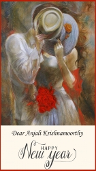 Kissing Couple Hat from Anjali Krishnamoorthy New Year Greeting Card