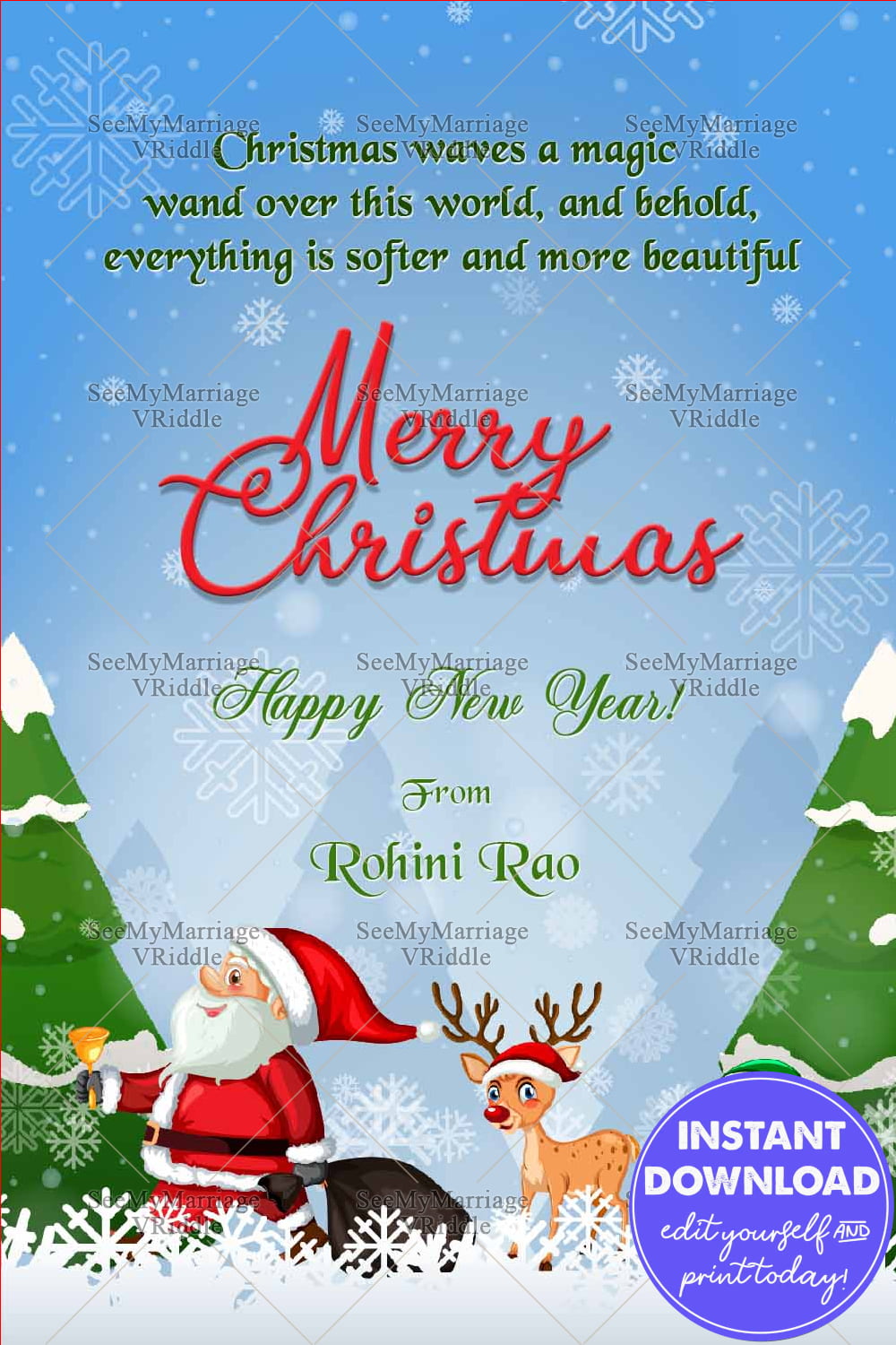 Santa Claus And Reindeer Christmas Greetings