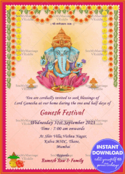 Ganesh Chaturthi Pink Greeting Card