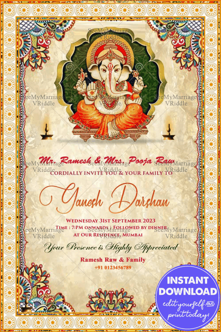Ganesh Darshan - Visit Our Home Invitation - Brown Theme - Traditional yet Modern