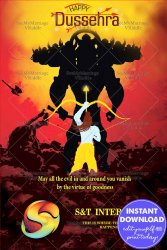 Ram Ravan Dussehra Greeting Card Red Yellow Theme