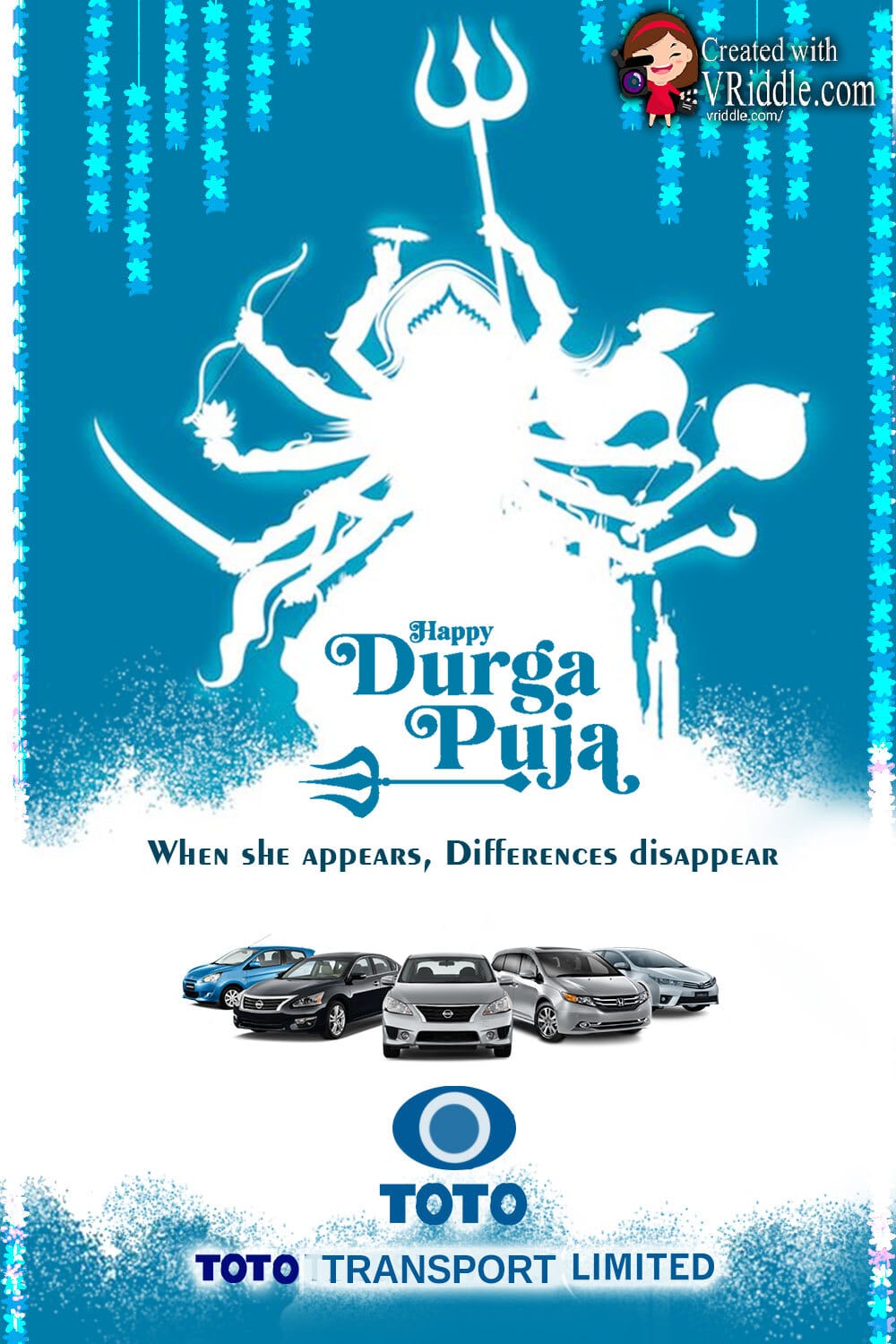 Blue Theme Dussehra Greetings Throne Of Durga