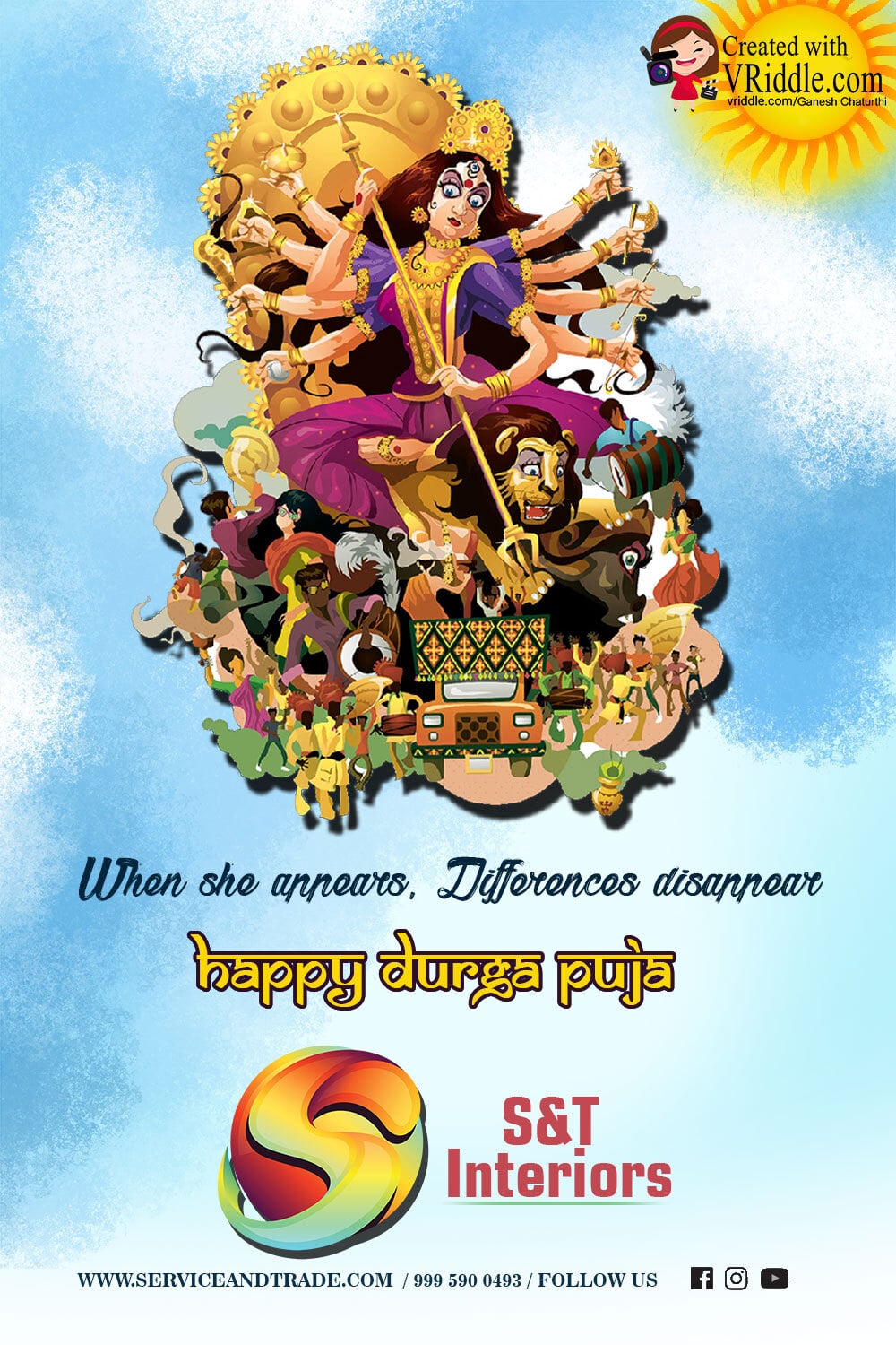 Blue Sky Theme Dussehra Greetings Throne Of Durga – VRiddle