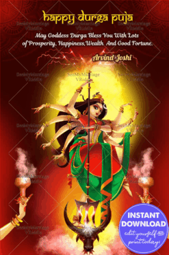 Durga Trishul Dussehra Greeting Card Red Theme