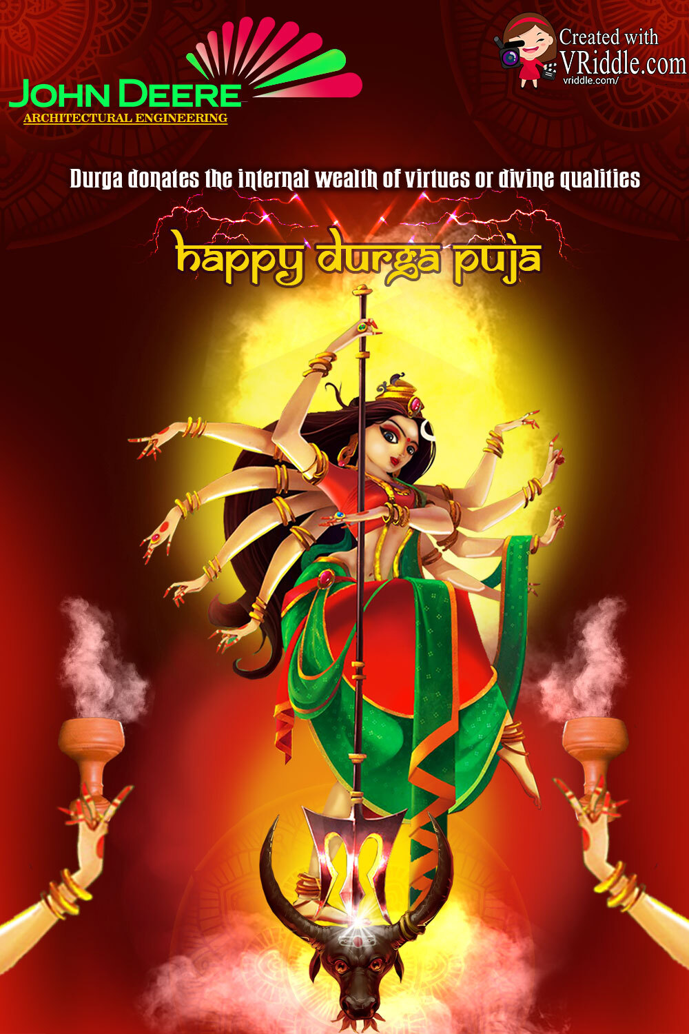 Durga Trishul Dussehra Greeting Card Red Theme – VRiddle