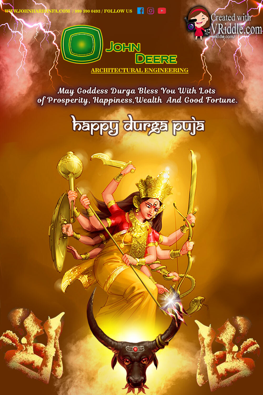 Golden Durga Dussehra Greeting Card