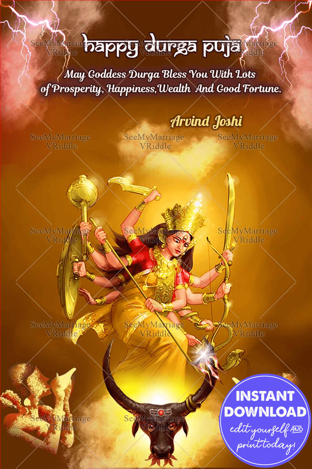 Golden Durga Dussehra Greeting Card