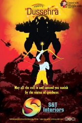 Ram Ravan Dussehra Greeting Card Red Yellow Theme