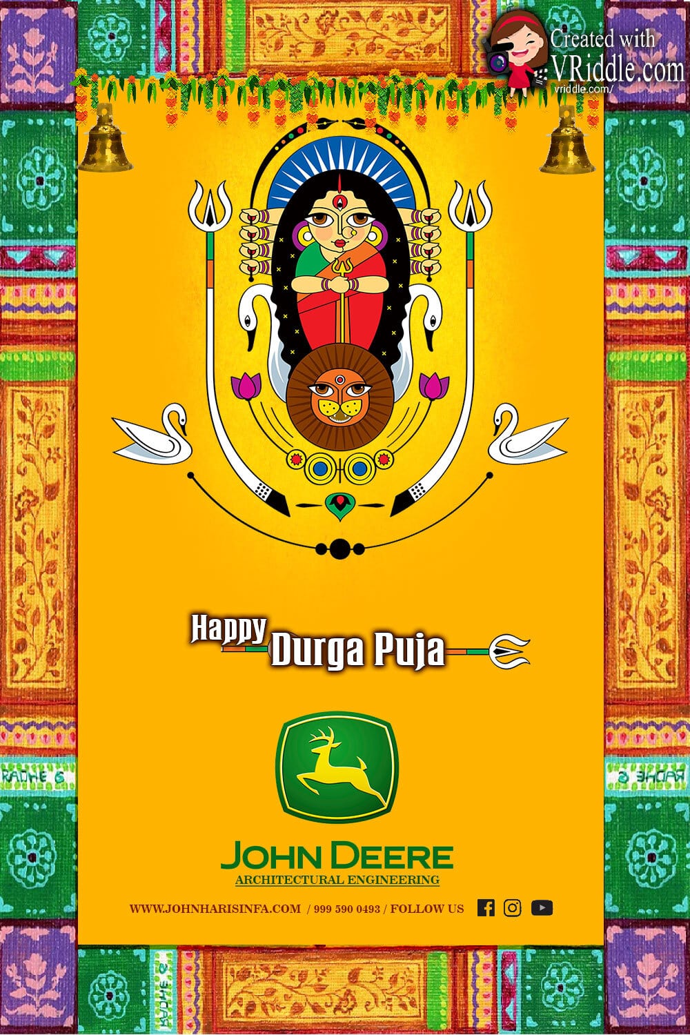 Traditional Yellow Dussehra Greeting Card Durga Puja Madhubani Art