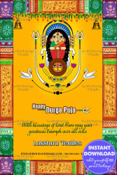 Traditional Yellow Dussehra Greeting Card Durga Puja Madhubani Art