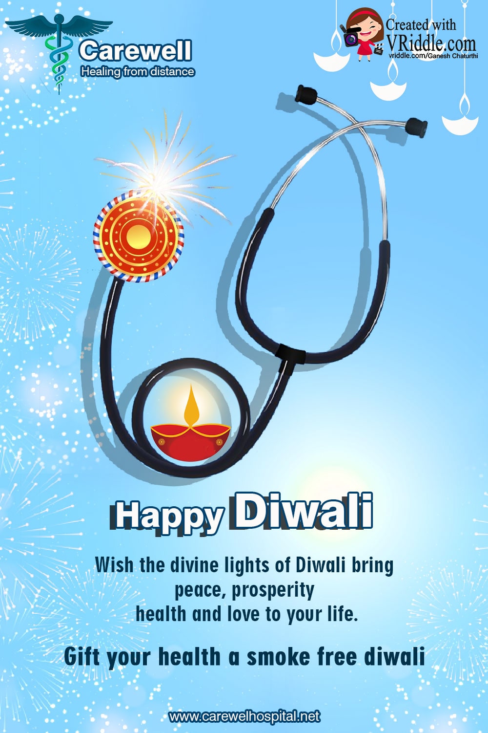 Blue Diwali Greeting Card Hospital Theme