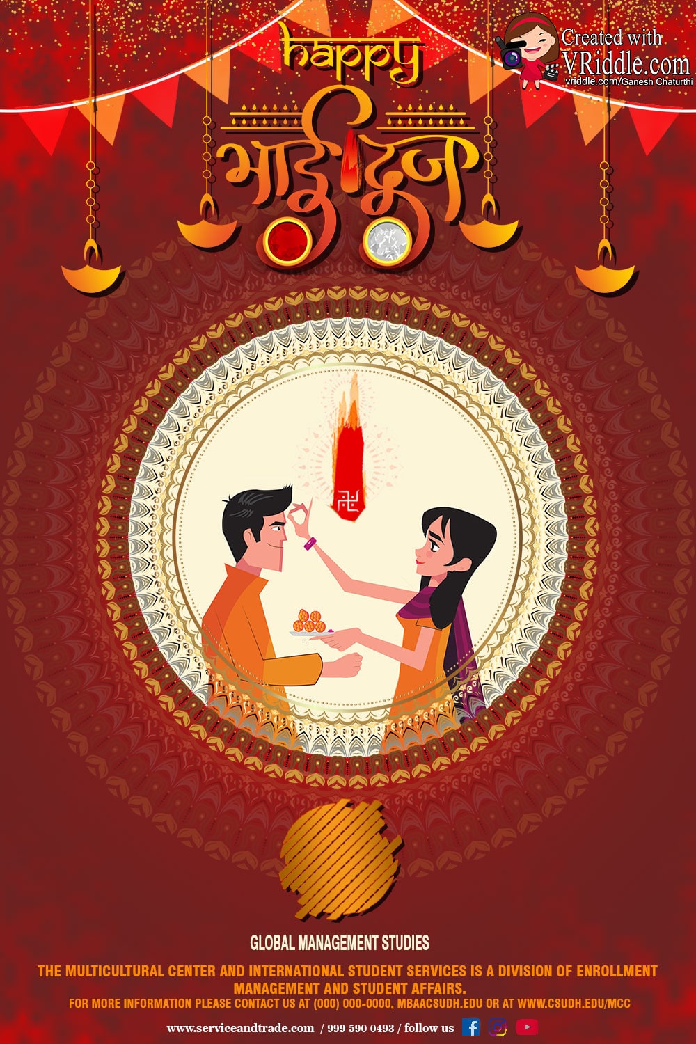 Traditional Bhai Dooj Greeting Card Mandala Red Theme