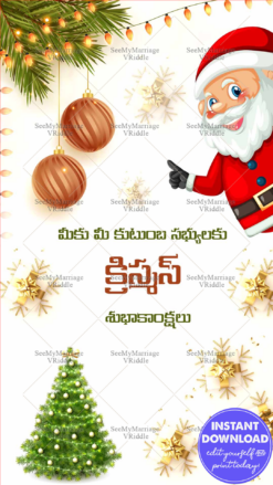 Telugu Christmas Wishes Santa White Theme