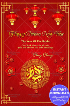 Chinese New Year Of Rabbit Theme Greeting Card Red Gold