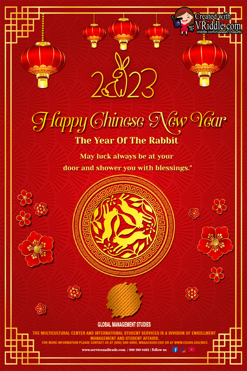 Chinese New year Of Rabbit Theme Greeting Card Red Gold