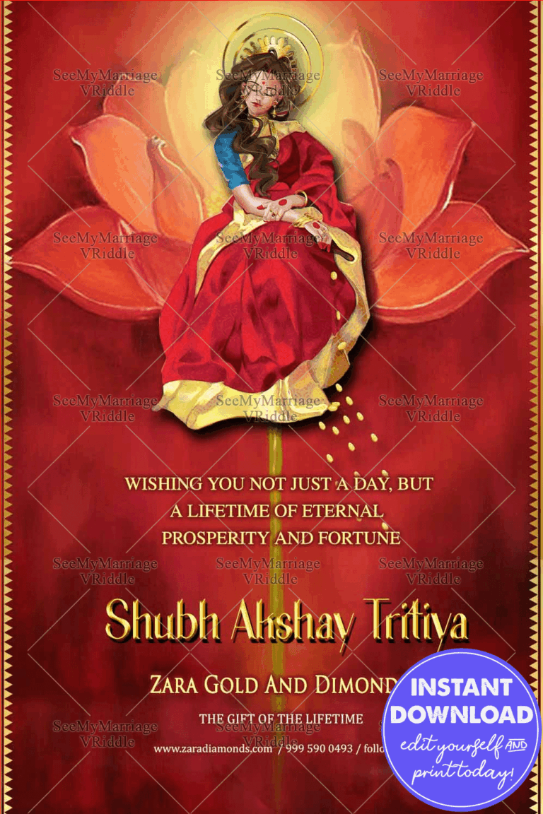 Graceful Lakshmi Aksahay Tritiya Greeting Card Red Watercolour Theme