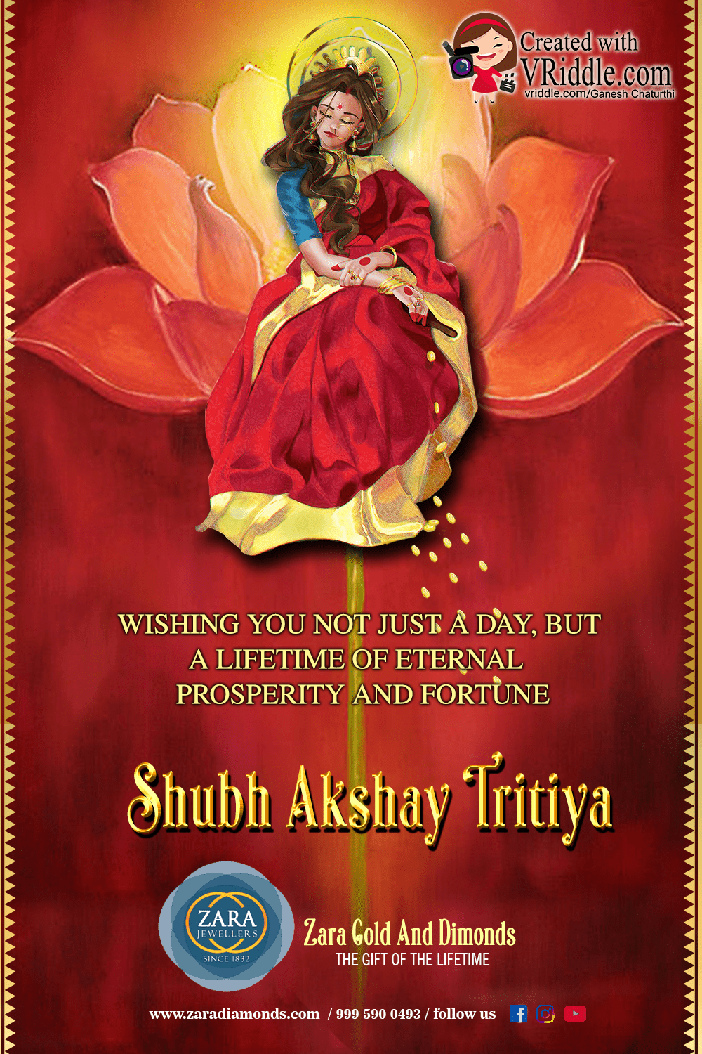 Graceful Lakshmi Aksahay Tritiya Greeting Card Red Watercolour Theme