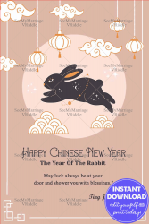 Pink Chinese New Year Of Rabbit Greeting Card Celestial Bodies