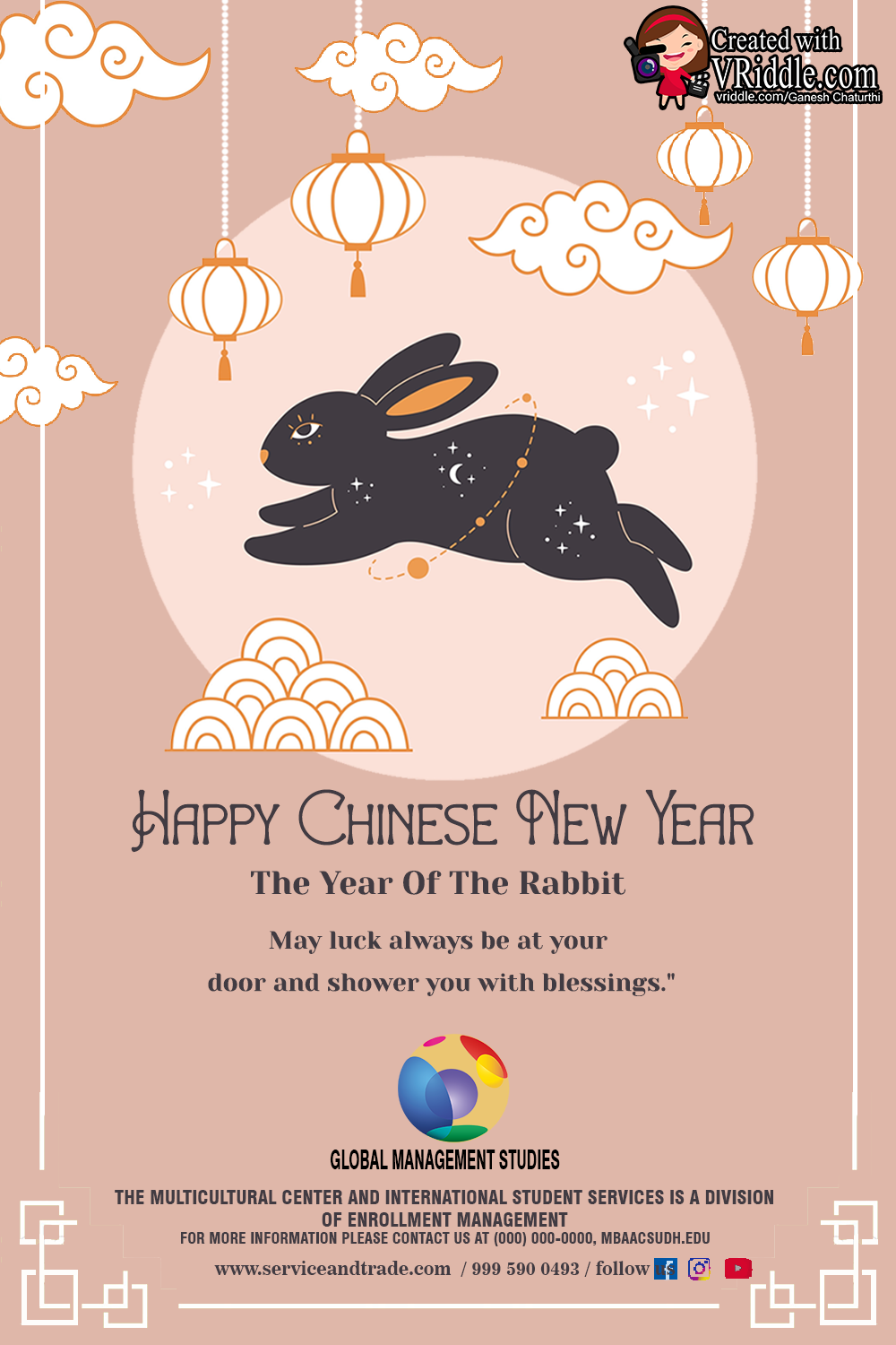 Pink Chinese New Year Of Rabbit Greeting Card Celestial Bodies