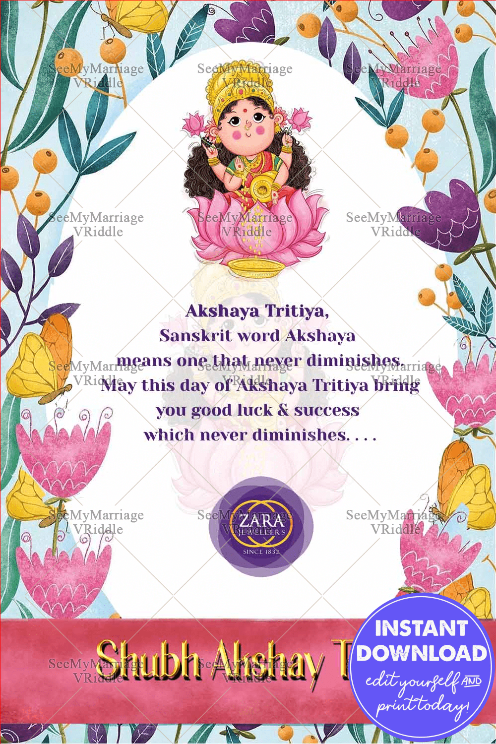 Playful Lakshmi Ma Aksahay Tritiya Greeting Card Kalamkari Theme