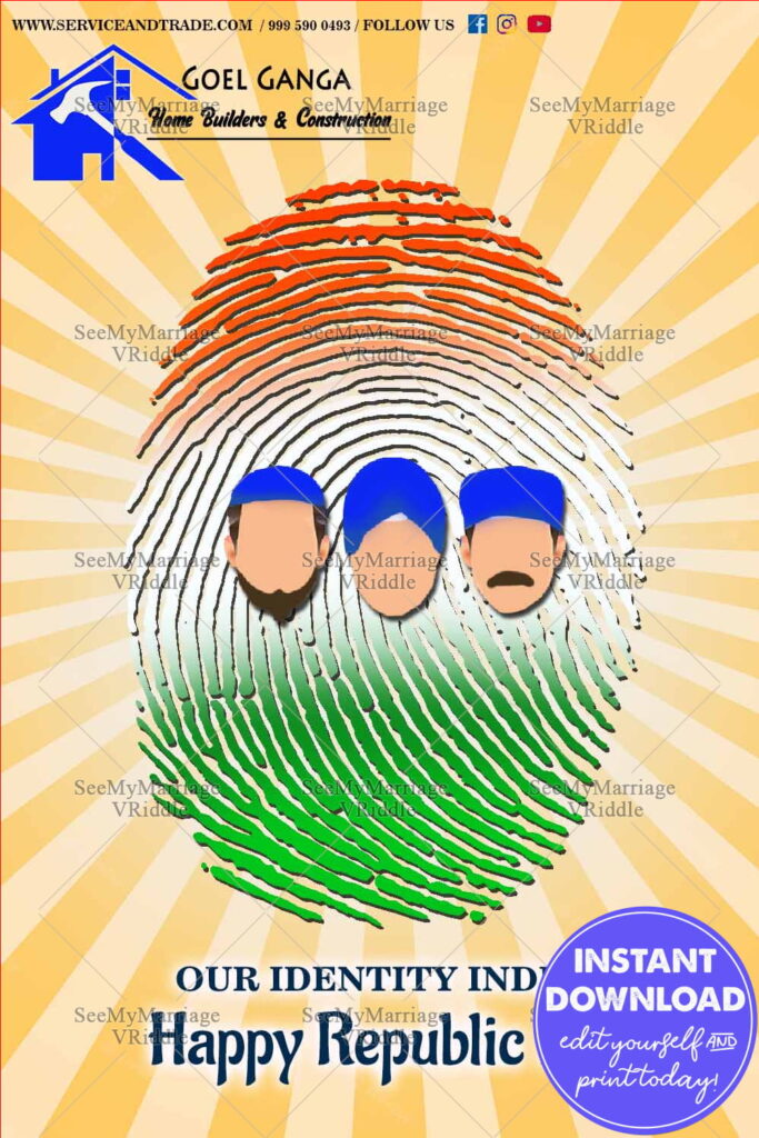 Secular Republic Day Greeting Card Finger Print Theme Bright Yellow Colour