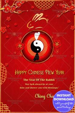 Yin Yang Theme Traditional Chinese New Year Greeting Card Year Of Rabbit