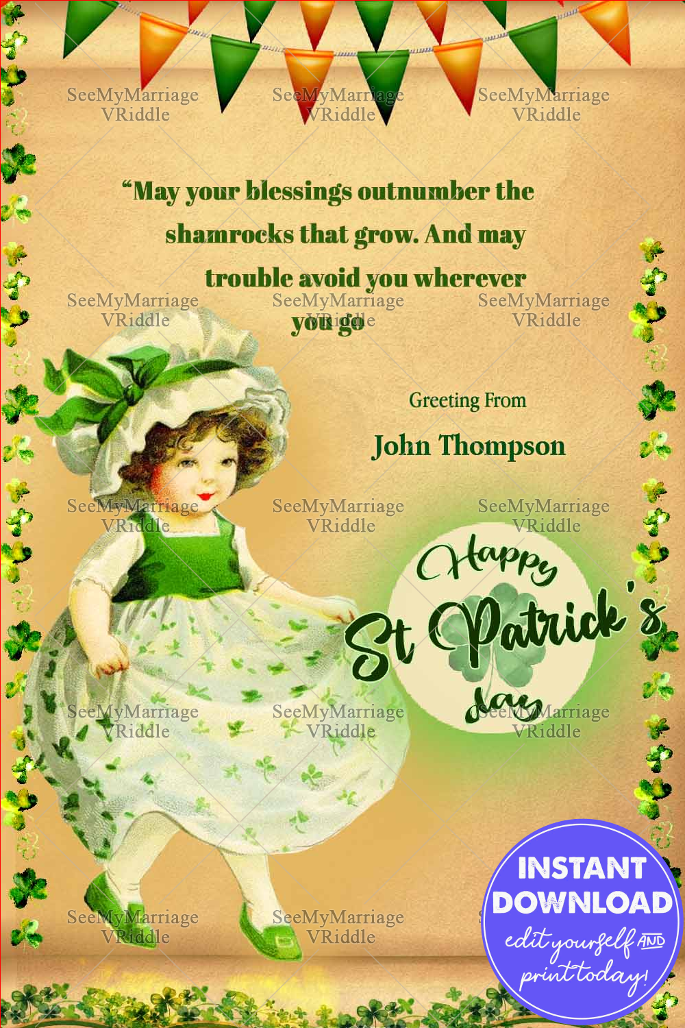 Baby Wishes St Patrick's Day Greetings Card Green Shamrock