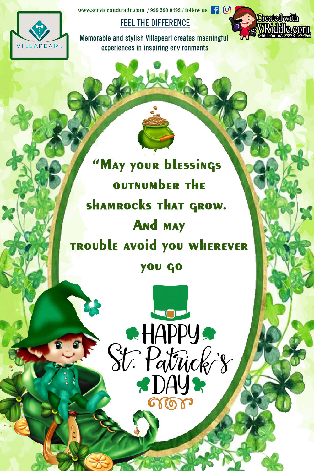 Leprechaun Theme St Patrick's Day Greetings Card Green Clovers