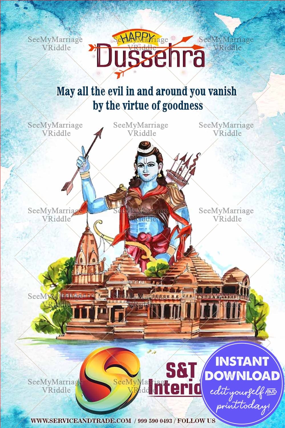 Blue theme Ramakshetra theme dasara greeting with Rama