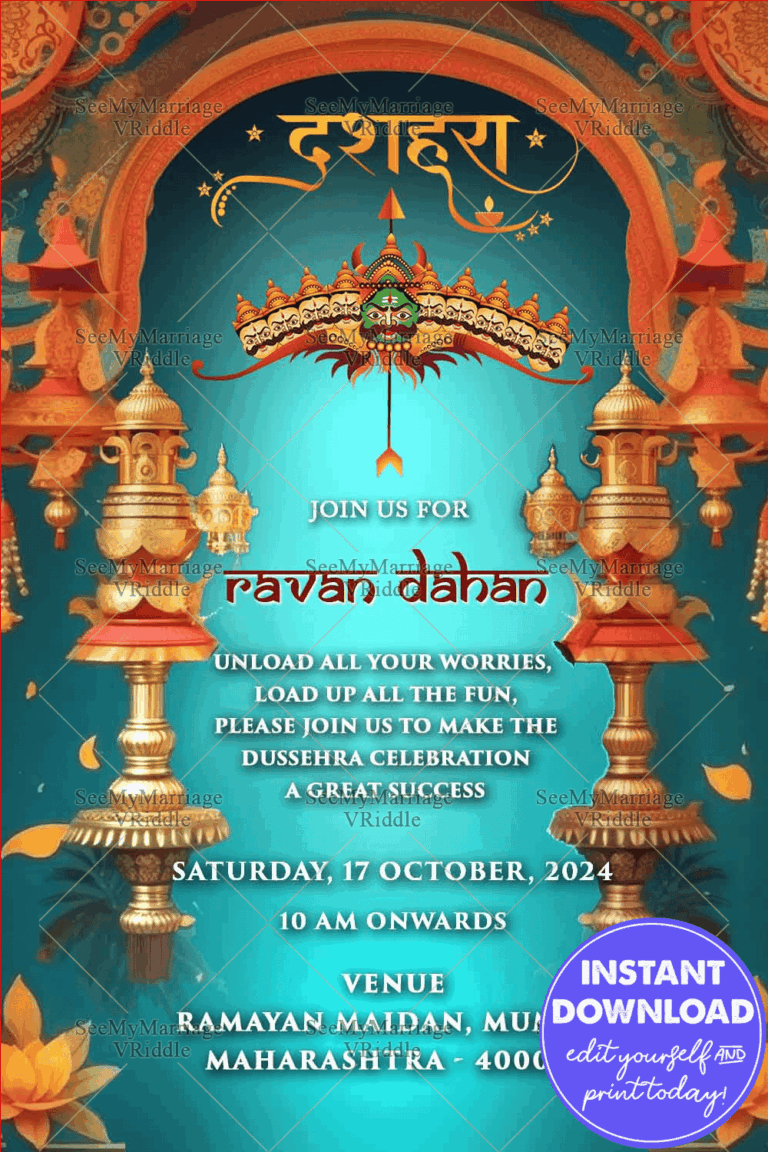 Victory of good over evil Dussara Invitation