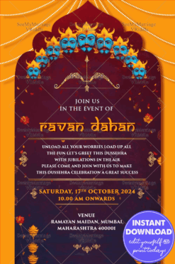 Ravan Dahan Dussehra Invitation with Bow and arrow