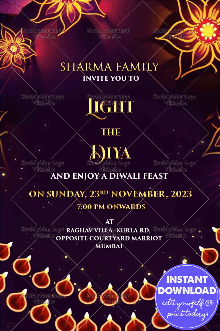Light the Diya Deepavali Celebration Invitation Violet