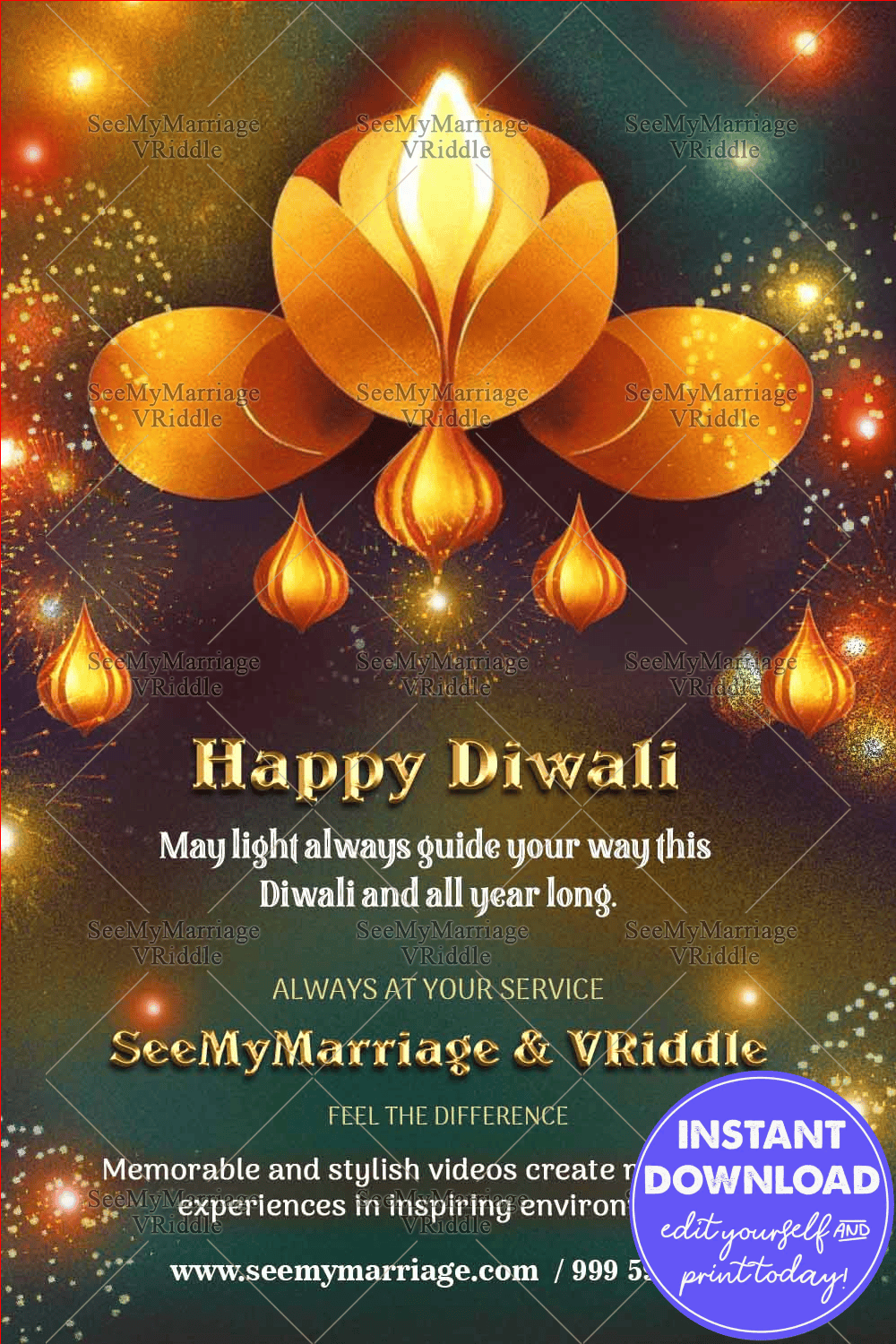 diwali-flower-green-gold-business-greeting-personalized