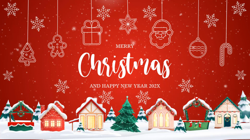 Christmas & New Year Greeting Wishes with a Christmas tree and snow in the background Video