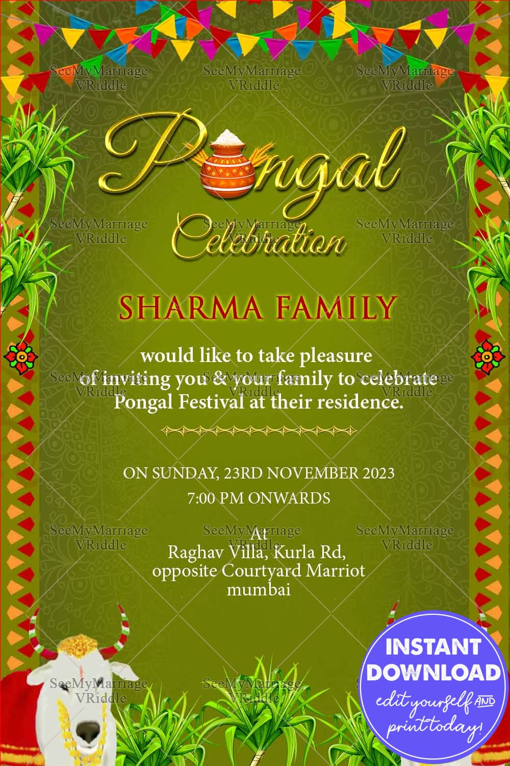 Celebrating the Harvest Pongal Festival Invitation In Green Theme