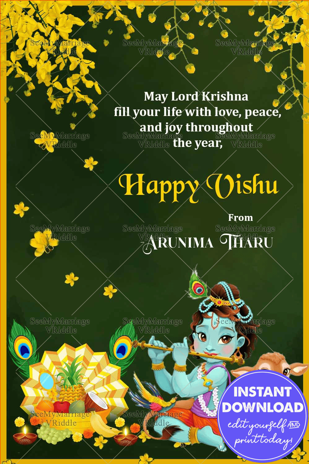 Happy-vishu-Greeting-krishna-green-yellow-theme