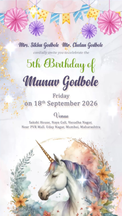Watercolor Unicorn Theme Birthday Invitation Video