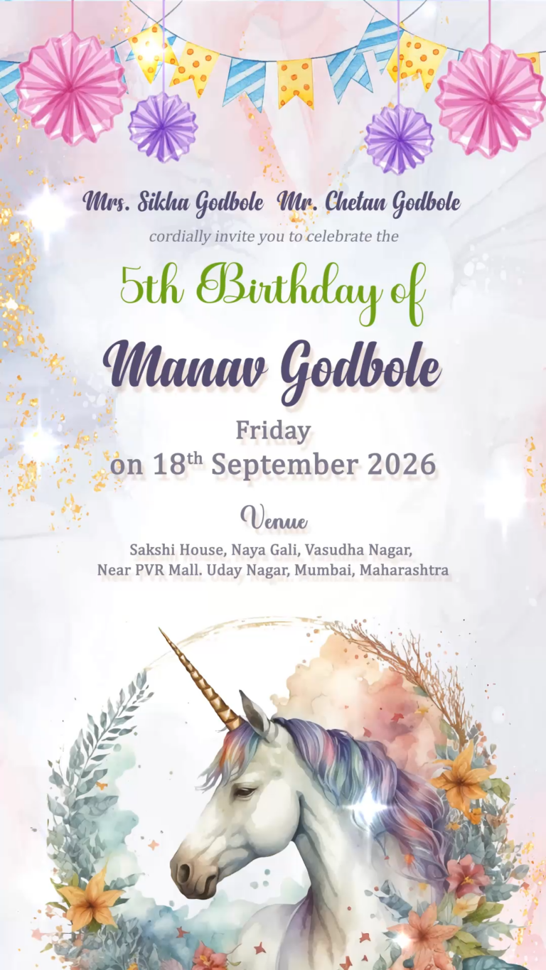 Watercolor Unicorn Theme Birthday Invitation Video