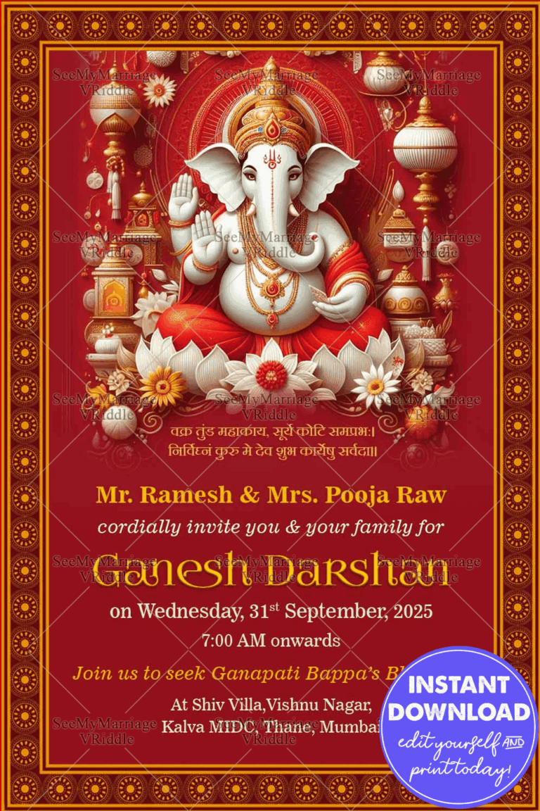 Royal Red and Gold Ganesh Darshan Invitation Card