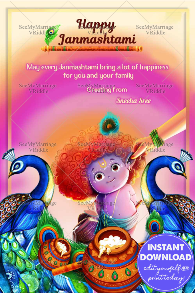 Makhan Chor Kanha JI Krishnashtami Wishes Card