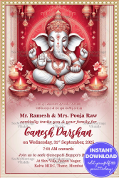 Traditional Red and Gold Ganesh Darshan Invitation Card