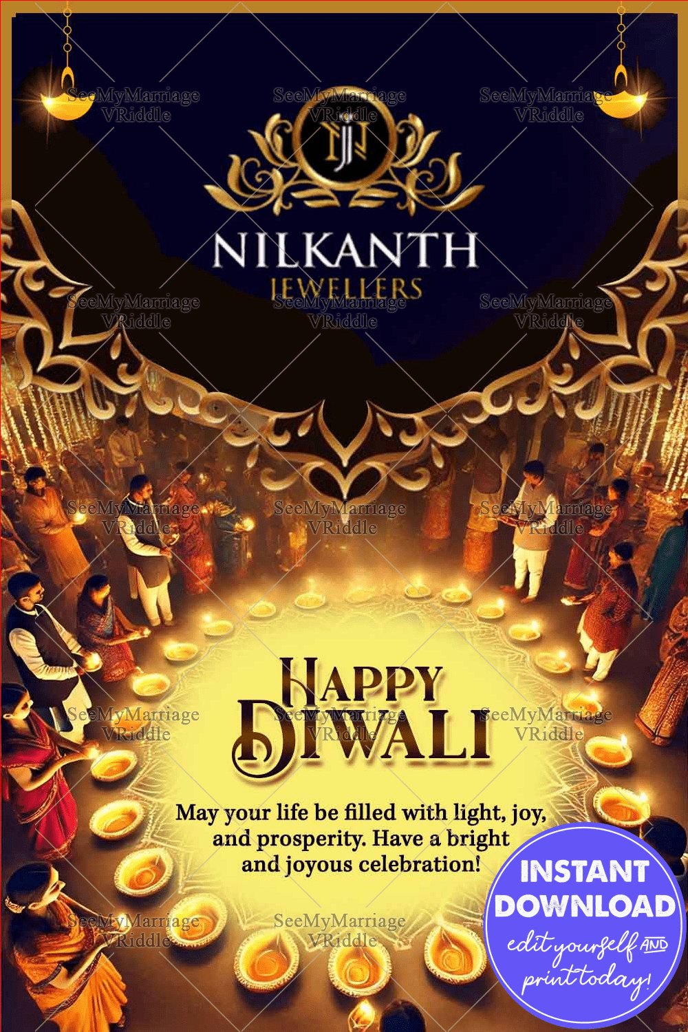 Community Celebration Diwali Greeting Card with Diyas Decor