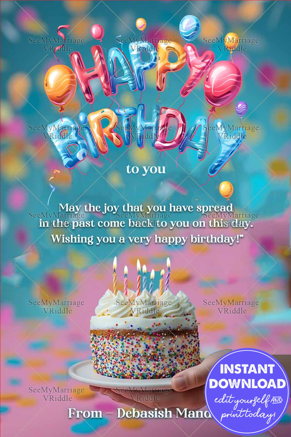 Joyful Balloon Birthday Greeting Card Colorful Celebration Delight