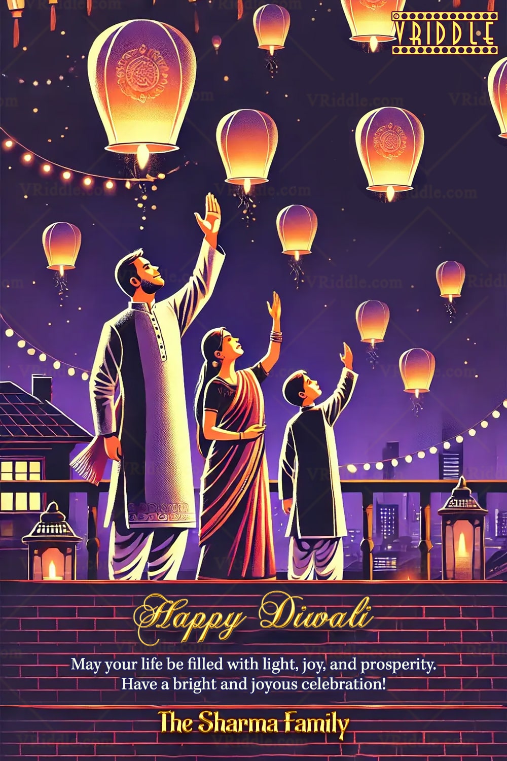 Lantern Light Theme Diwali Celebration Greeting Card